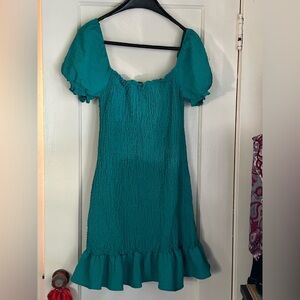 BiBi Green Puff Sleeve Mini Sundress